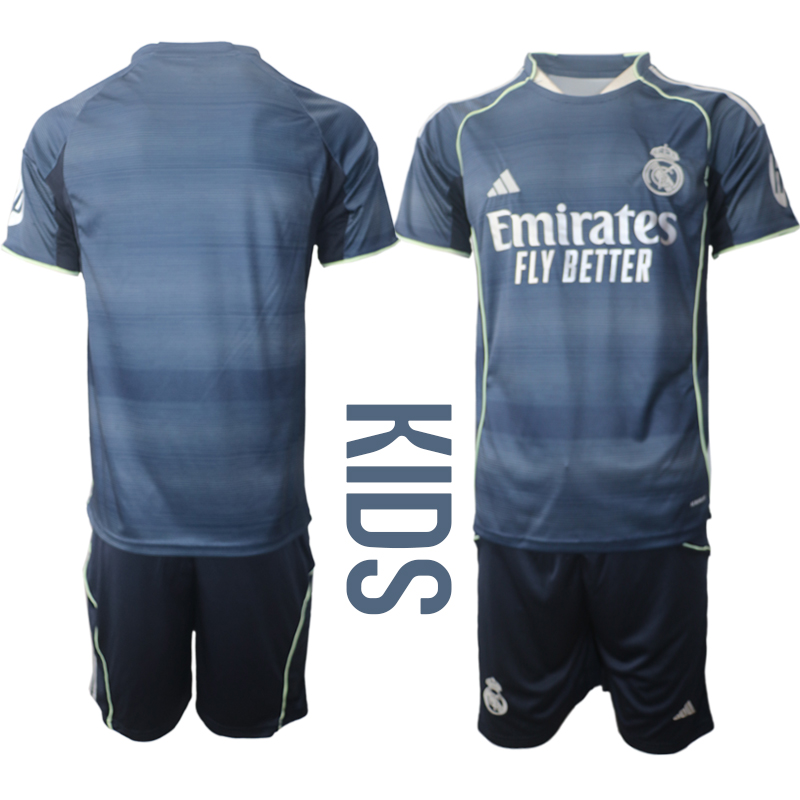 Youth 2025-2026 Club Real Madrid away Blue Blank Soccer Jersey